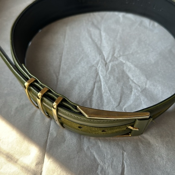 Vintage Carlisle army green leather suede wide belt, Size XSM - Picture 16 of 16